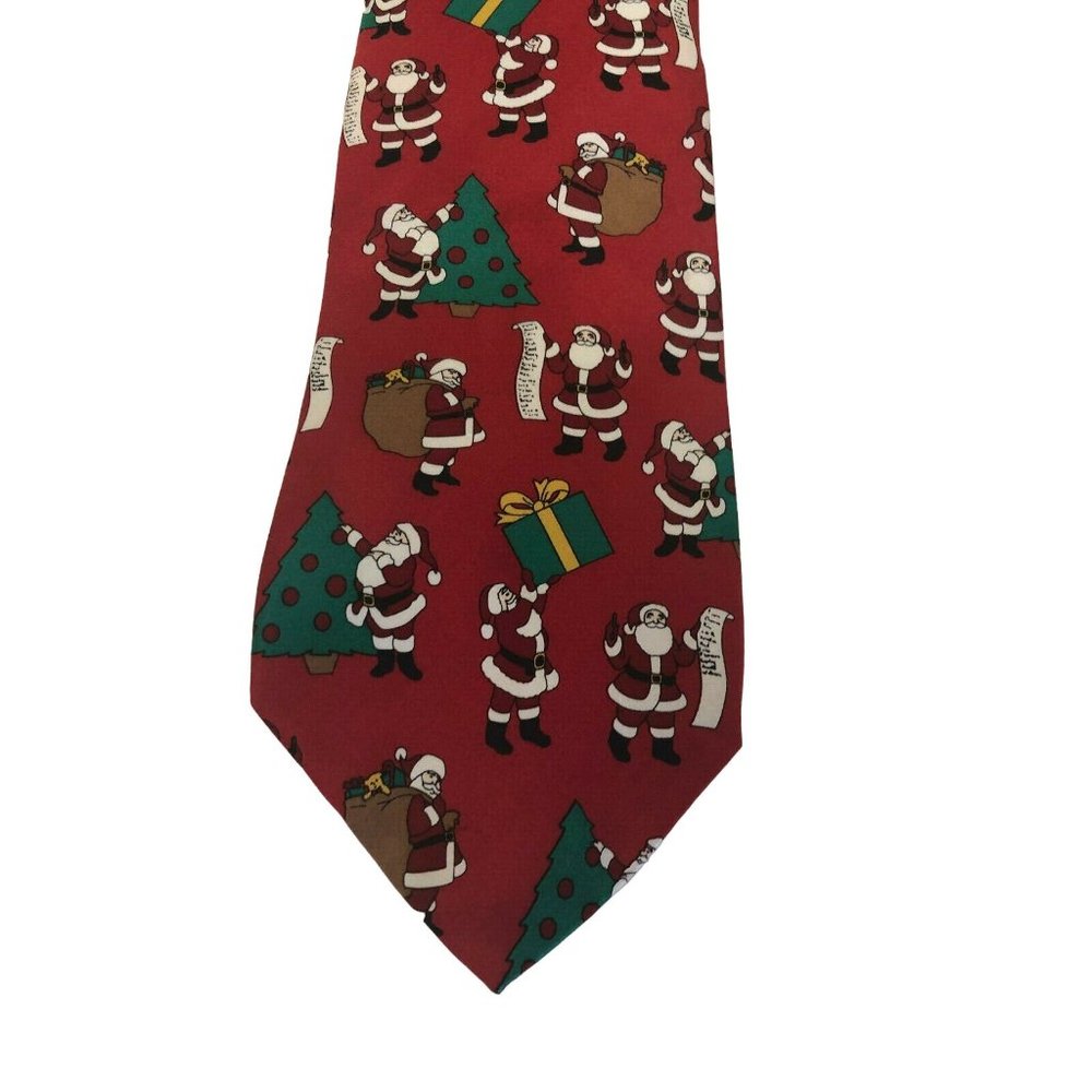 Noel Santa Christmas Tree Mens Necktie‎ 100% Silk